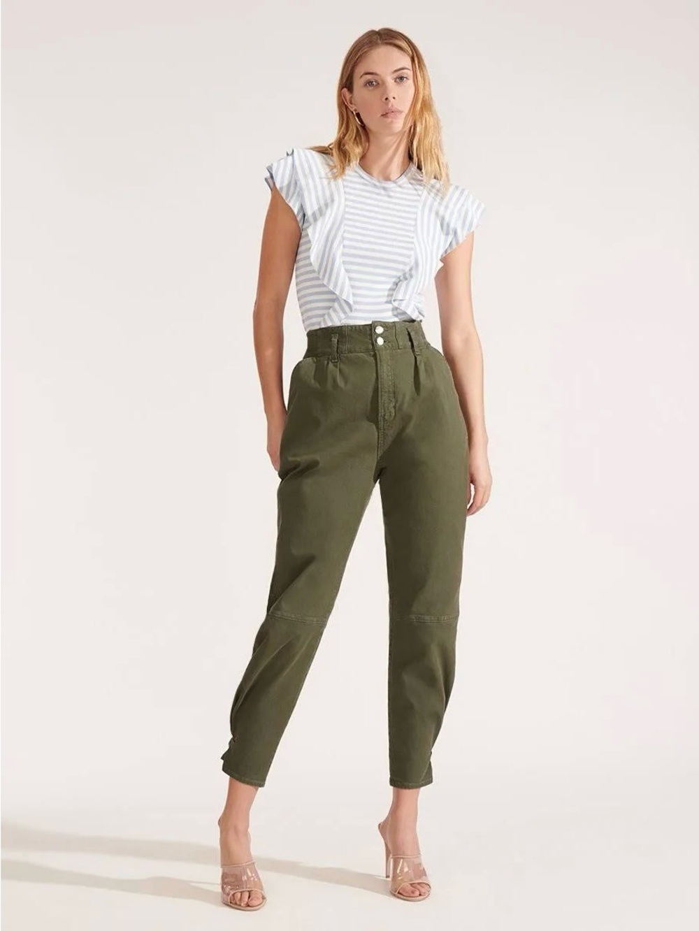 Veronica Beard Monika Tapered Pant Extra High Rise Pleated Trouser Army Green 2